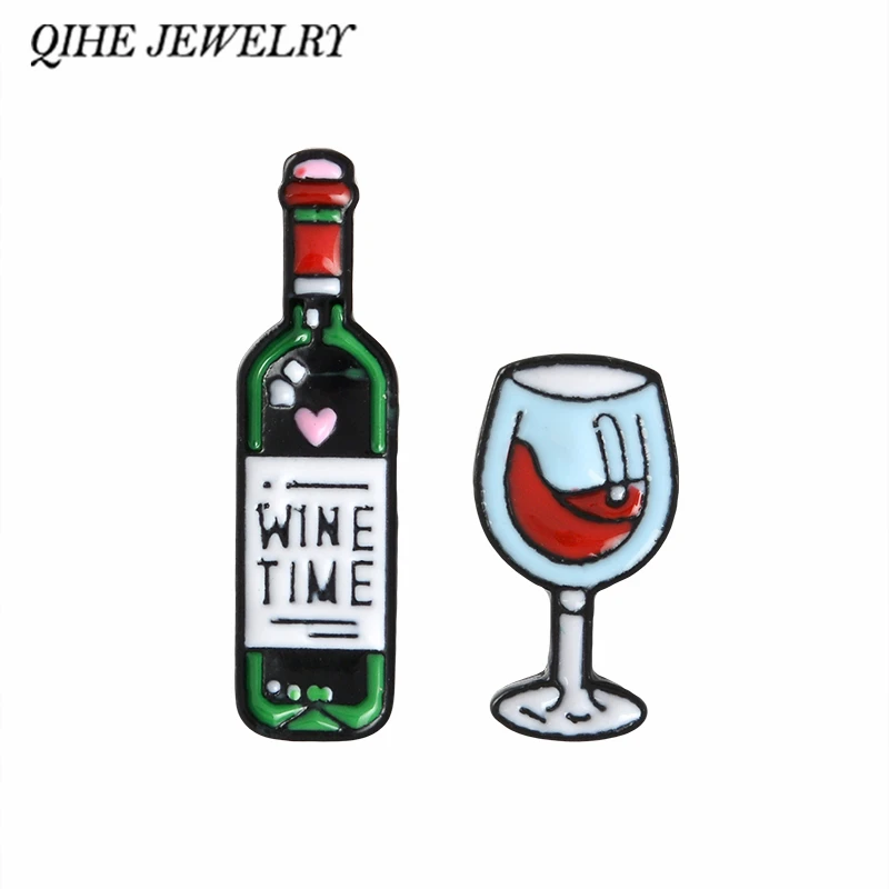 

QIHE JEWELRY Bottle and wine pins Lapel pins Enamel pins Badges Brooches for men women unisex Food jewelry Gift for wine lover