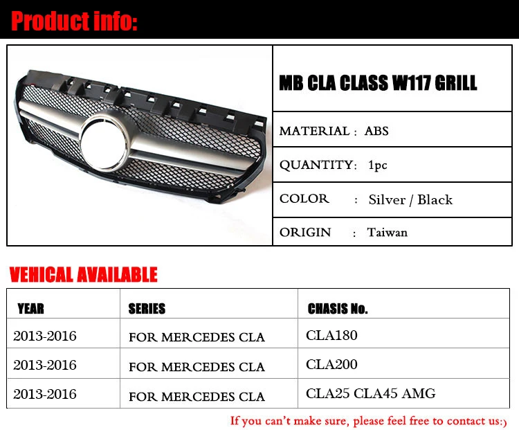Передняя решетка для гриля Mercedes CLA W117 C117 X117 A45 Style ABS Gloss Black CLA180CLA200 CLA250 Прямая замена