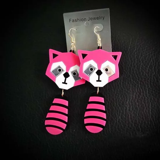 

Fashion Cute Pink Long Acrylic Bear Drop Earrings For Women Punk Club Jewelry Accessories