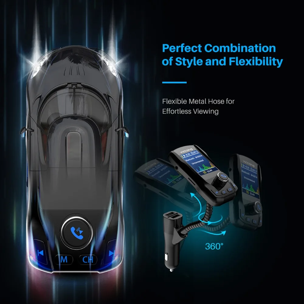 VicTsing новинка Bluetooth fm передатчик 1 8 дюймов большой размер цветной экран