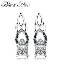 BLACK AWN Genuine 925 Sterling Silver Engagement Hoop Earrings for Women BlackWhite Stone Jewelry Bijoux T017 : image BLACK AWN Genuine 925 Sterling Silver Engagement Hoop Earrings for Women BlackWhite Stone Jewelry Bijoux T017