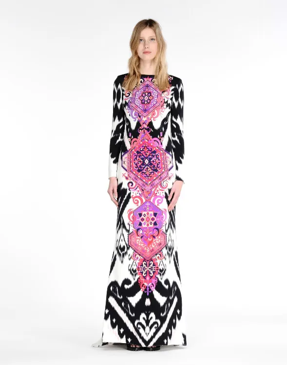 top  quality  Autumn dress Italy longer printed nobility sexy lengthen elastic knitting slim party dress