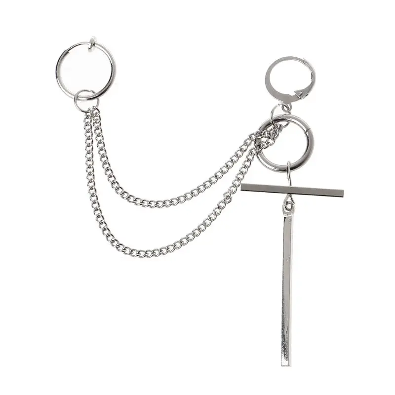 

1Pc Punk Drop Dangle Cuff Earring Stainless Steel Double Chain Ear Cuffs Earring