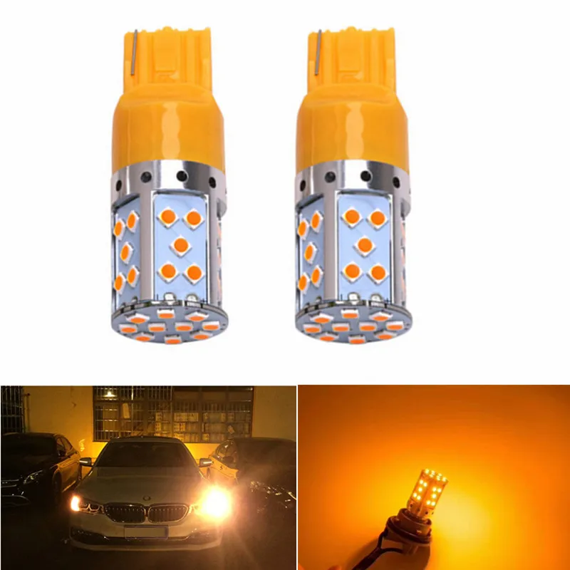 

2PC Car 7440 LED Amber Yellow 35-SMD 3030 LED T20 W21W LED Bulbs For Turn Signal Lights,Canbus DRL Rear Parking Bulb for cars