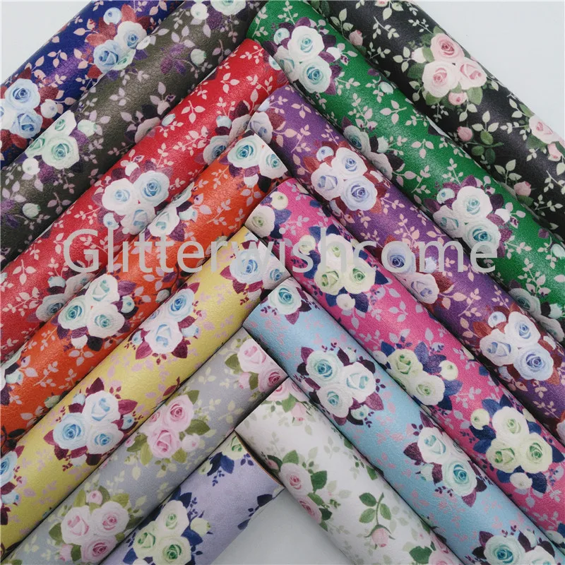 

Glitterwishcome 21X29CM A4 Size Rose Flowers Printed Faux Leather Fabric, Synthetic Leather Sheets, PU Leather for Bows, GM426A