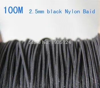

100M 2.5mm black nylon braided wire PET wire Snakeskin network suit for 18AWG