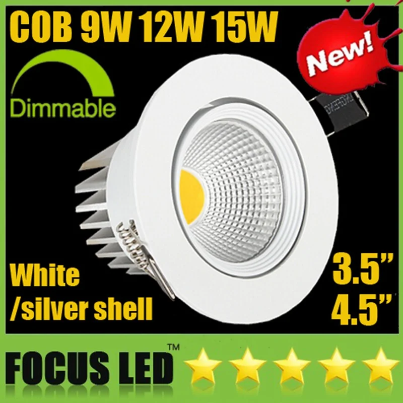 1pcs CREE 9W 12W 15W COB LED Downlights + Power Supply 110 240V CRI>88