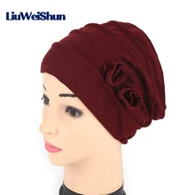 Химиотерапии рака Cap пациента Cap шарф Hat мусульманских сплошной цвет тюрбан обернуть голову вязаная шапка двойной цветок шапочка шляпы