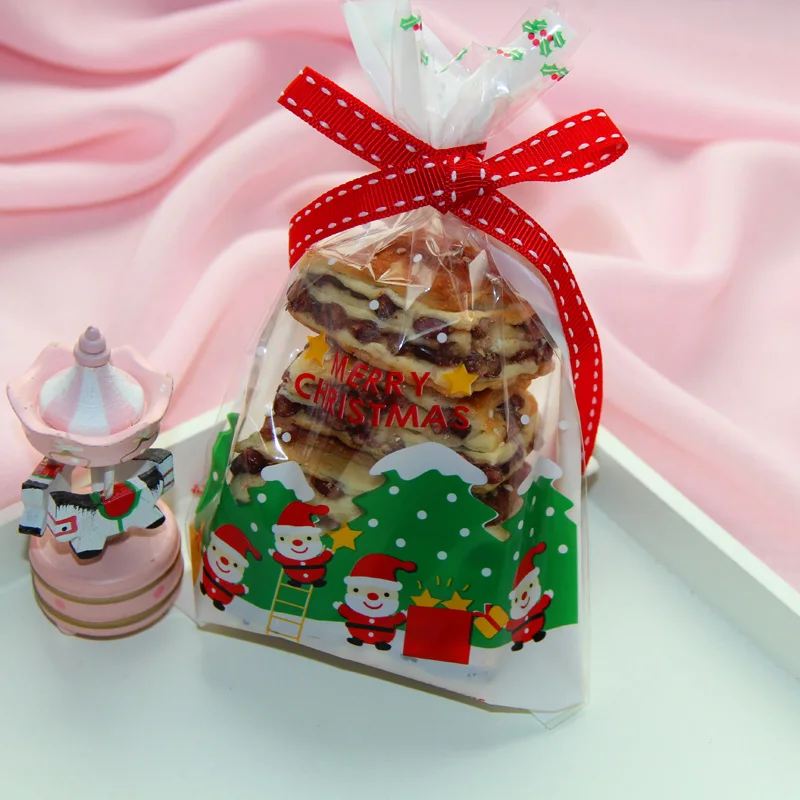 50 шт пластиковый пакет милый Рождественский Санта-Клаус Подарочный пакет для еды Рождественский целлофановый пакет милые бисквитные пластиковые вечерние пакеты для торта