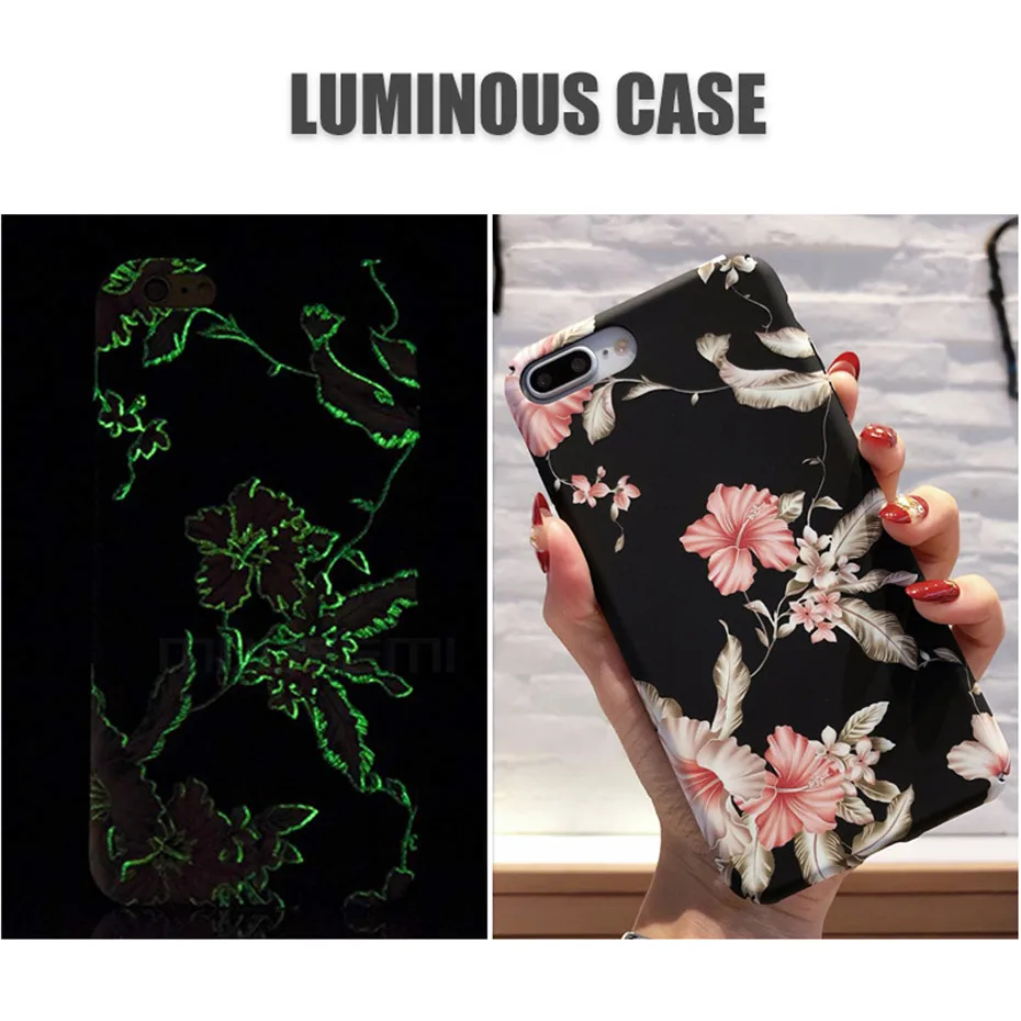 MOUSEMI For iPhone 6 6S 7 8PLUS Case Flower Phone Cases Hard Back Cover On For iPhone 8 Plus 6 6S 7 X Protective Case With Glass