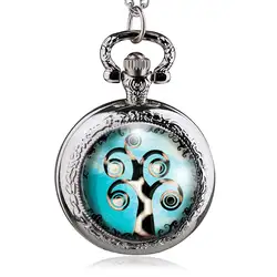 Лидирующий бренд кварцевые карманные часы из нержавеющей стали голубое дерево узор с брелоком цепь часы для мужчин и женщин лучший подарок