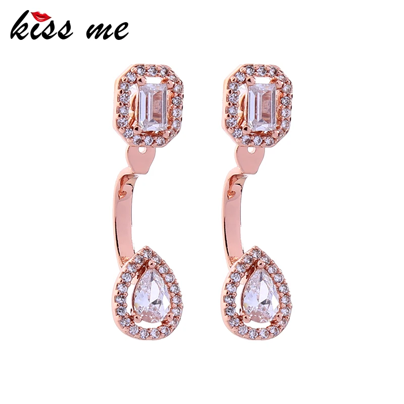 

KISS ME Rose Gold Color Plating Shiny Water Drop Crystal Pendant Drop Earrings For Women Zircon Fashion Jewlry