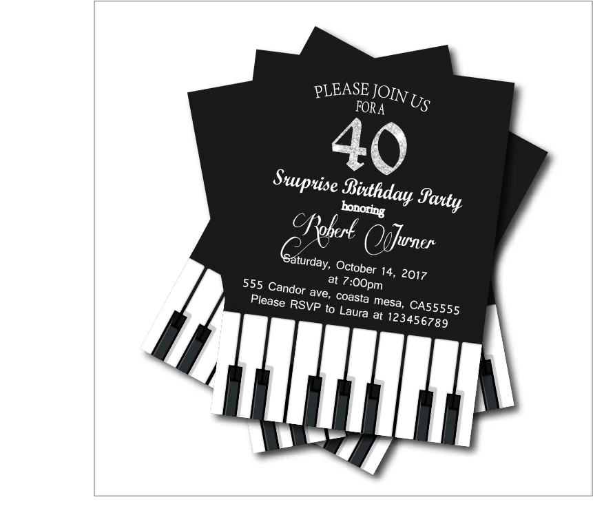 20 Pcs Lot 40th Birthday Party Invitations Piano Invites 20 Pcs Lot 40th Birthday Party Invitations Piano Invites Custom Any Age Kids Decoration Suply