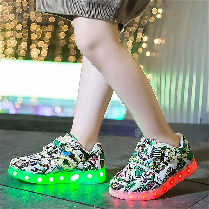 7 ipupas; детская светящаяся обувь для мальчиков и девочек; спортивная обувь для бега; Детские светящиеся кроссовки; модные кроссовки для маленьких детей; светодиодный кроссовки - Цвет: KP75 Puke Green1