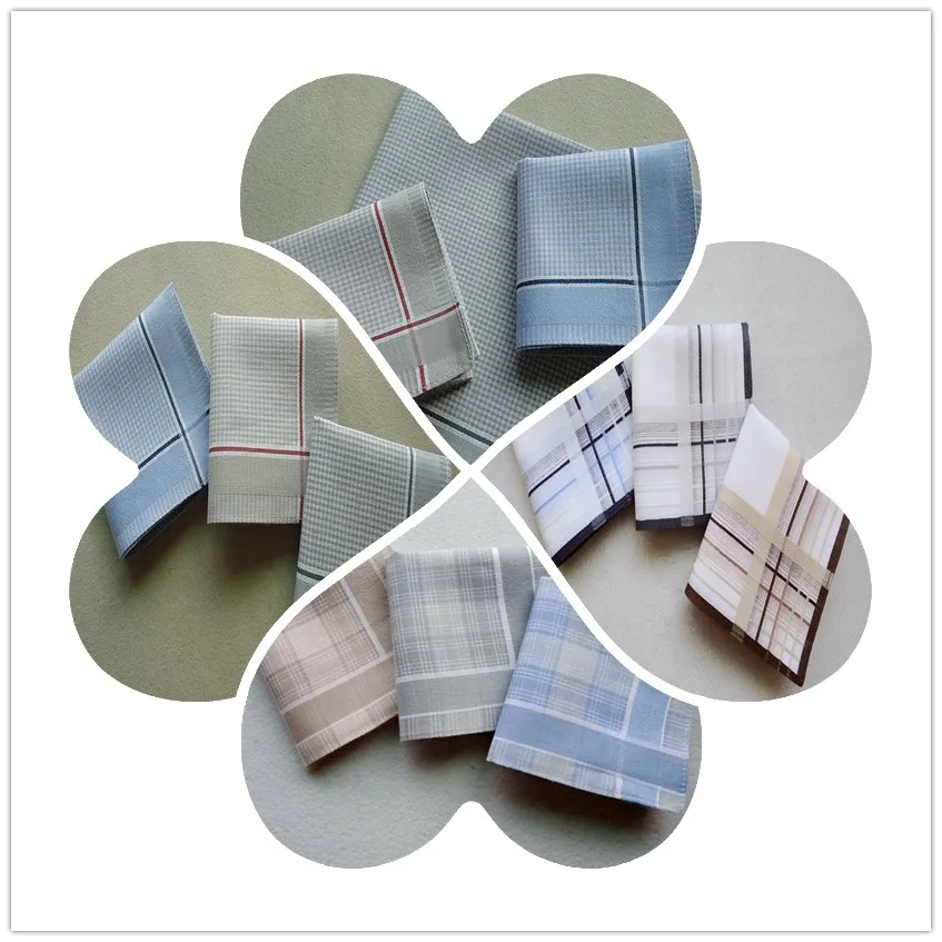 9pcs Handkerchief Men yarn dyed Woven 100 Cotton Hankies(40cm x 40cm