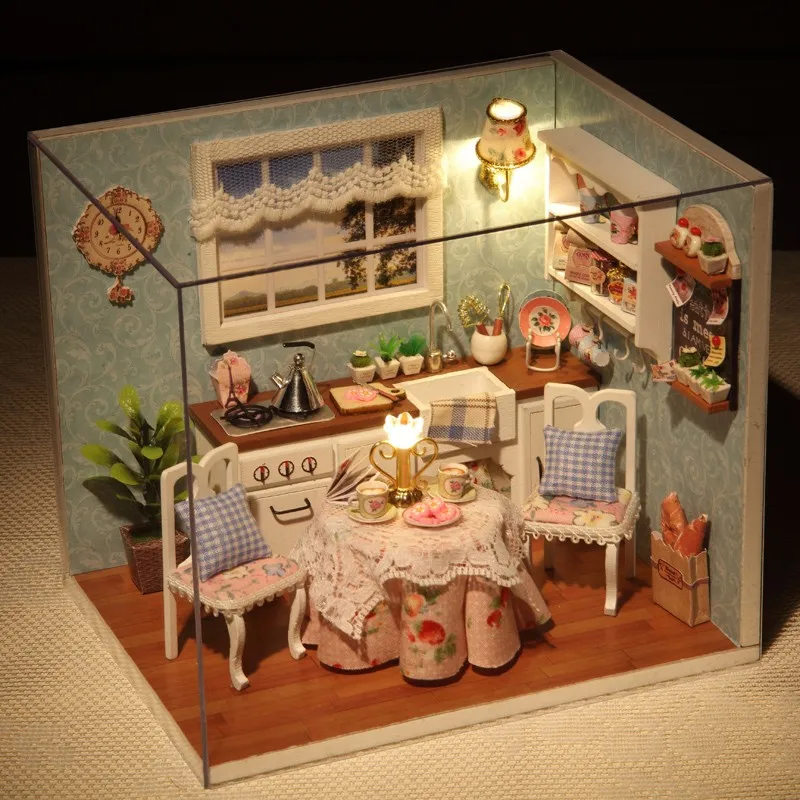 Собрать DIY игрушечный деревянный дом Miniatura кукольные домики миниатюрный кукольный домик игрушки с мебели светодиодный светильник подарок на день рождения H08