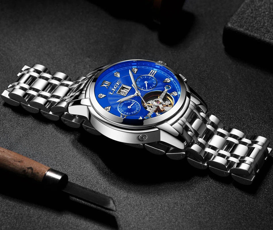 LIGE Men luxury Automatic Mechanical Watch Classic Business Watch Men Tourbillon Waterproof Men Wristwatch Relogio Masculino+Box