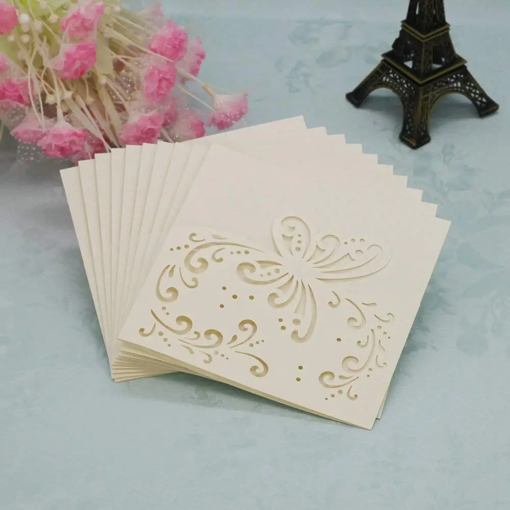  20 pcs Card Paper Square Announcement Elegant pattern Wedding Invitation Card - 15 cm - Butterfly - 32913013348