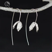 Lotus весело Настоящее стерлингового серебра 925 природных творческий ручной Fine Jewelry цветочных растений модные серьги для женщин brincos