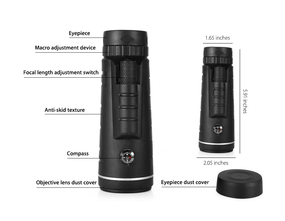 This 40X60 Telescope Zoom Scope with Compass Tripod Phone Clip is perfect for all of your outdoor adventures. Capturing those amazing photos and videos that you desire to share with your friends and family.  Makes great professional looking photos and videos for your online business, social medial sharing and putting on YouTube.