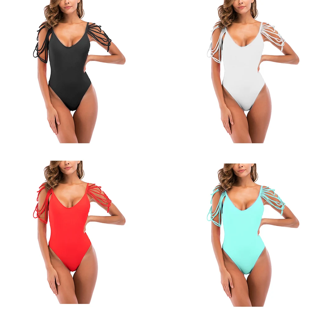 

Women Solid Color Swimwear Ladies Backless Tassel Swimsuit Sexy Bikini Jumpsuit