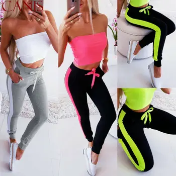 

Womens Pants Lace Up Bandage High Waist Striped Sport Pants Fitness Gym Leggings Stretch Trousers Simple Basic Pants Womens 2019