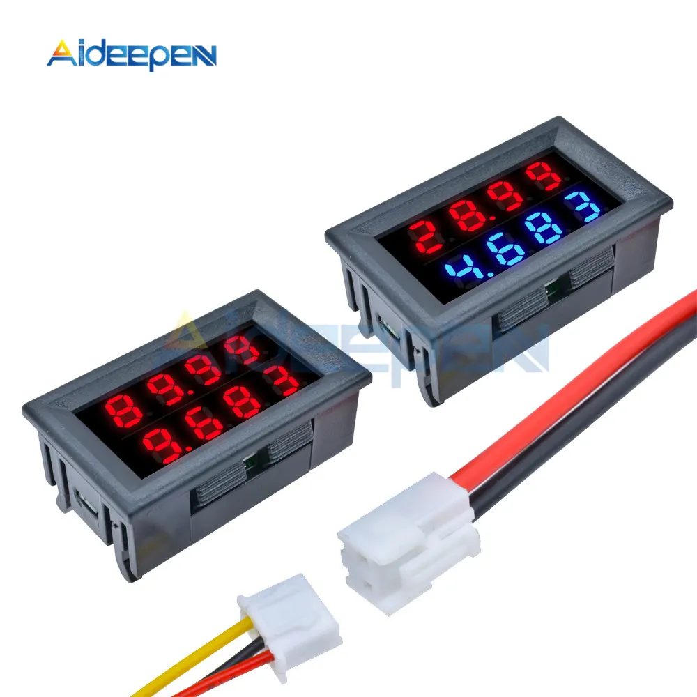 1 Uds 0,28 pulgadas CC 0-200V 10A voltímetro amperímetro rojo + azul/rojo + rojo LED Amp doble voltímetro Digital Detector medidor pantalla LED