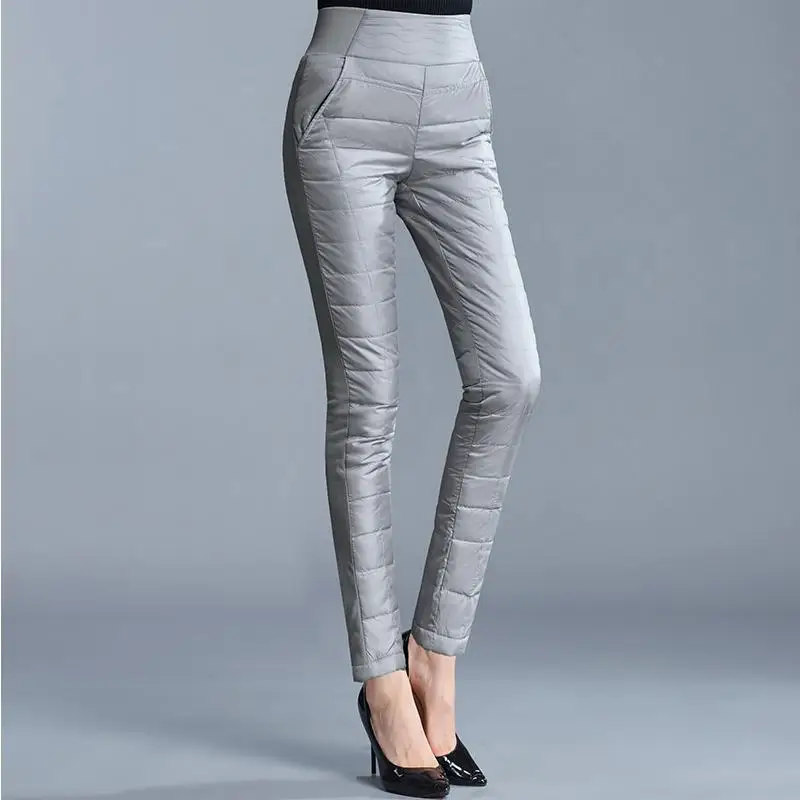 96% белые брюки на утином пуху, женские брюки размера плюс, плотные пуховые брюки, женские теплые Стрейчевые Капри, женские брюки-карандаш - Цвет: GRAY DOWN PANT