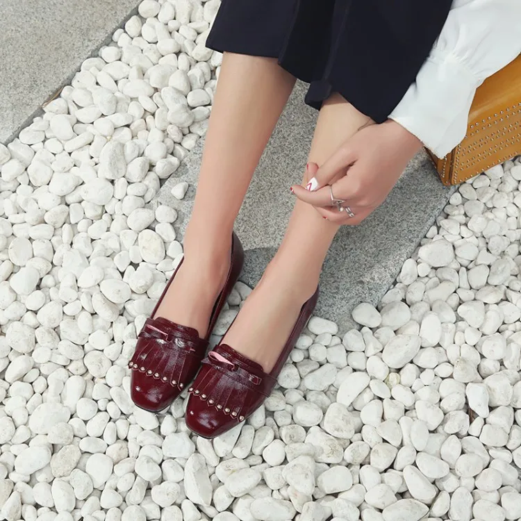 

Big Size 11 12 13 14 15 16 ladies high heels women shoes woman Rivet Running Su Square Head Single Shoe