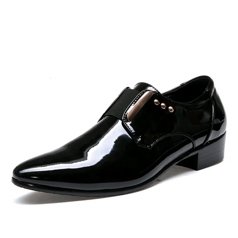 Merkmak/ г.; итальянские Мужские модельные кожаные туфли; модные деловые блестящие туфли с острым носком без застежки; удобная мужская обувь; Прямая поставка - Цвет: black leather shoes