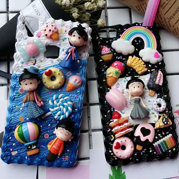 For samsung galaxy note 8/9 DIY case 3D Chibi Maruko-chan phone cover s6/s7 edge s8/9 plus + handmade cream candy case girl gift