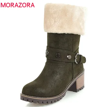 

MORAZORA 2020 new fashion ankle boots for women buckle square heels platform boots casual shoes ladies winter snow booties
