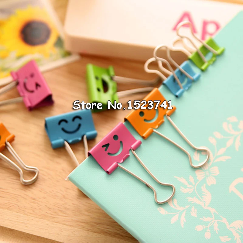 

10PCS Common Smile Cute Binder Clips For Home Office Books File Paper Organizer