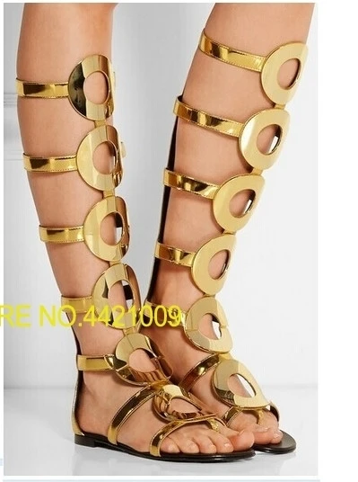 

Summer Cut Out Gold Gladiator Sandals Women Circle Knee High Gladiator Sandals Knee High Summer Boots Womens Platform Sandals