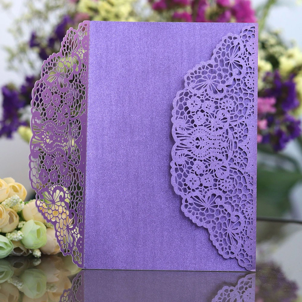  10pcs/set Gold Red White Laser Cut Wedding Invitations Card Elegant Wedding Lace Favor Envelopes Ev - 32957324887