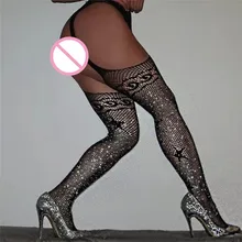 Эротические Для женщин пикантные блестки сетчатые чулки с эластичным бортом, женское тонкое нижнее белье порно Чистая ажурные чулки "Medias" calcetin De Mujer c