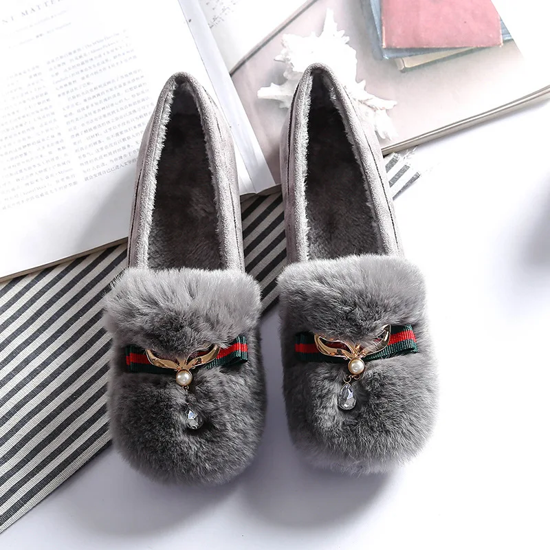 

Winter Shoes Women Fur Flats Ankle Boots Plus Size Snow Boots Warm Flats 2018 Fashion Crystal Female Ladies Moccasins Footwear