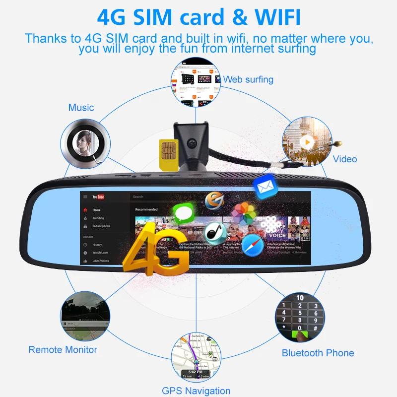 2019 ANSTAR 8'' Rear View Mirror Car DVR 4G Android 2GB+32GB Dash Cam HD 1080P Night Vision Auto Ca