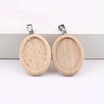 

reidgaller 10pcs wood cabochon base setting 18x25mm oval blank pendant trays for pendant necklace making diy jewelry findings
