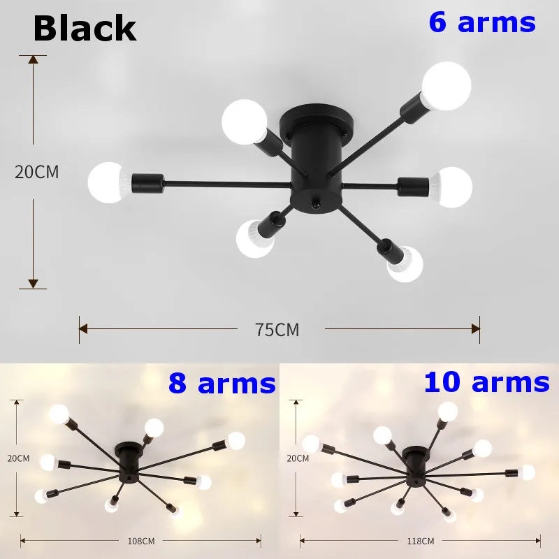 Винтажные светодиодные люстры, промышленные люстры Эдисона, светильники E27 Chander, светильники Chandler, освещение, металлический паук, потолочный светильник - Цвет абажура: black