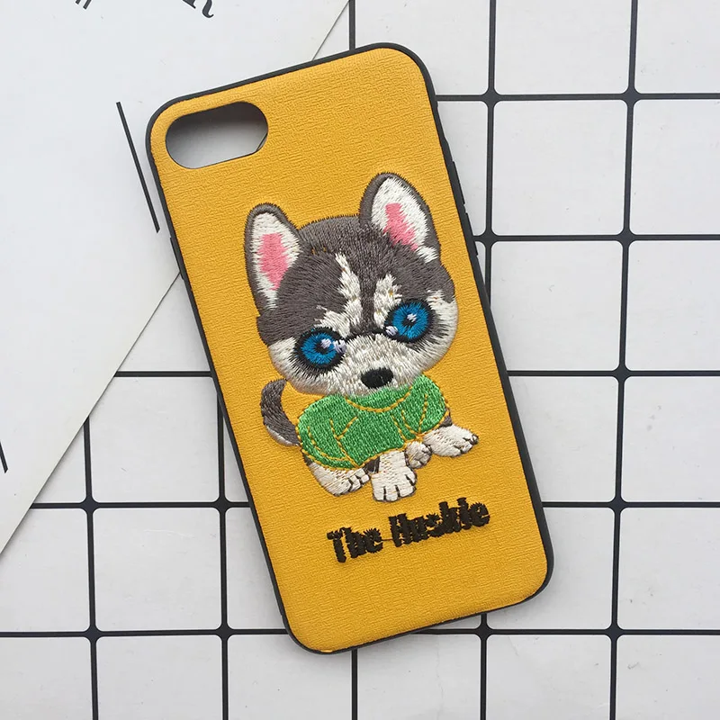 Cute Cartoon Phone Case For iphone X XS Max XR 3D Embroidery Teddy Husky Dogs Duck Pet Fabric Skin Cover For iPhone 6 S 7 8 Plus (5)