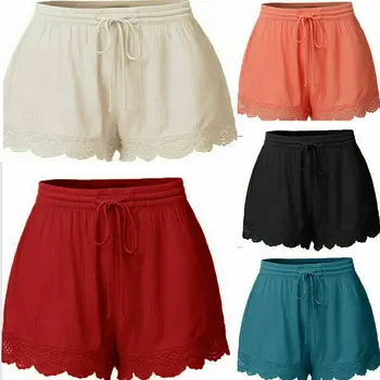 

NEW Summer Women Casual Shorts Ladies Loose Lace Sports High Waist Cotton Hot Shorts Beach Plus Size