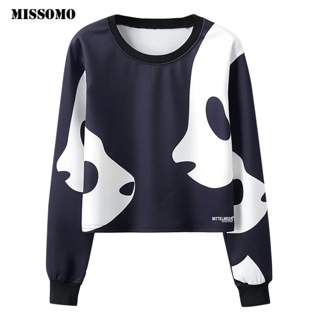 

MISSOMO Women Sweatshirt Casual Loose O-Neck kawaii Panda Print Short Pullover oversized ladies tops harajuku moleton bluza 724