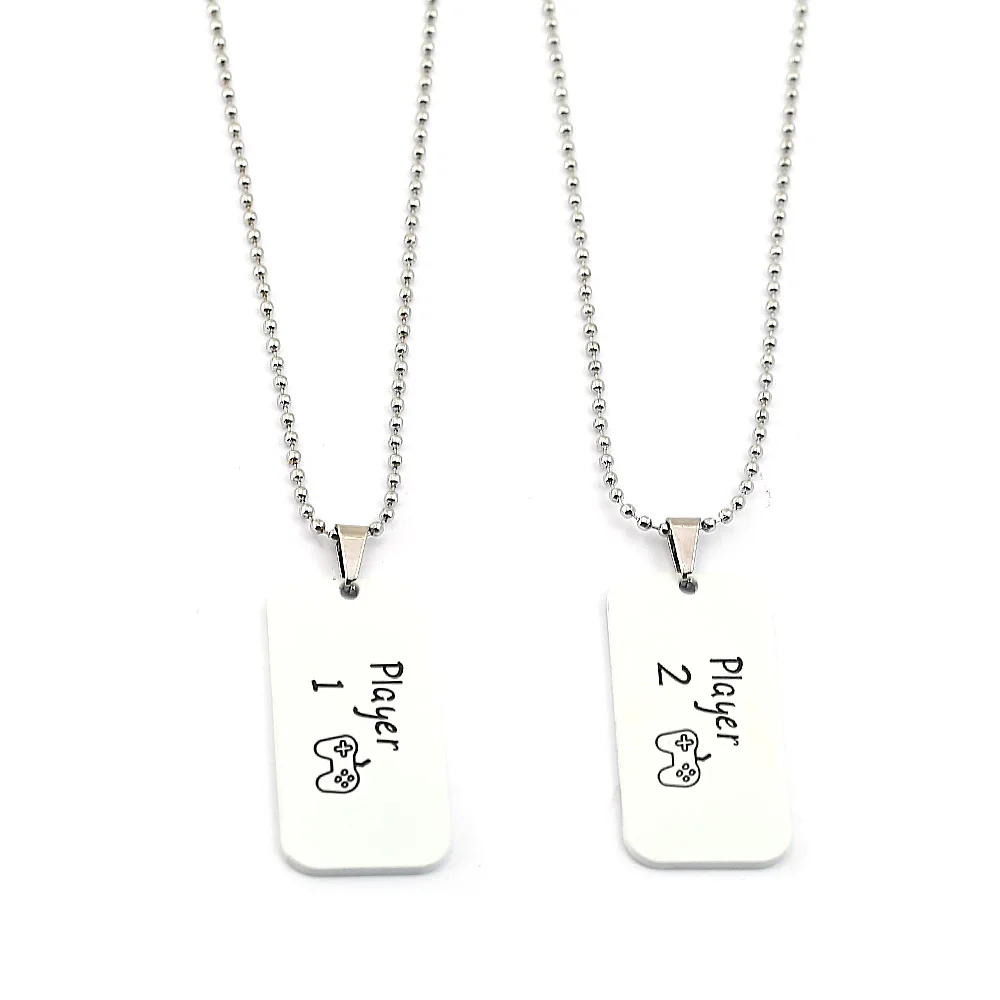 PLAYER 1 PLAYER 2 Pendant Necklace Stainless Steel Couples Charm
