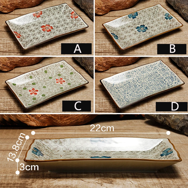 KeQiu Japanese Ceramic 7.75 Inch Rectangular Salad Plates Set Of 6, Dessert Plates For Appetizer, Sushi, Pasta, Porcelain Plates For