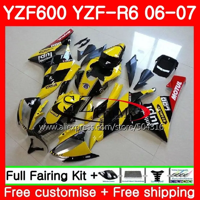 Средства ухода за кожей для YAMAHA YZF600 YZF-R6 06 07 YZF 600 желтый черный R 6 Средства ухода за кожей работы 69sh17 YZFR6 06 07 yzf-r600 YZF R6 2006 2007 обтекатели комплект - Цвет: No.  1