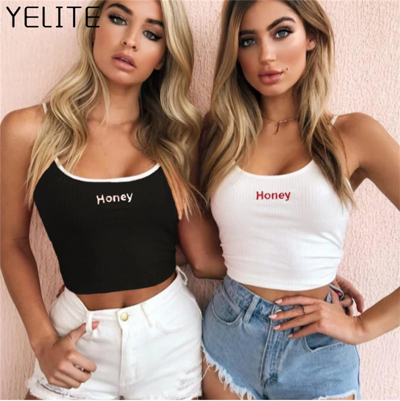 YELITE 2019 новейший сексуальный женский короткий топ с вышитыми медовыми буквами