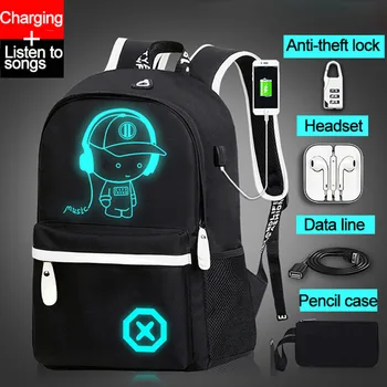 

2020 School Bags For Boy Girls USB Charging Travel Bag School Backpack SchoolBag Anime Luminous Kids Bag Waterproof Book Bag