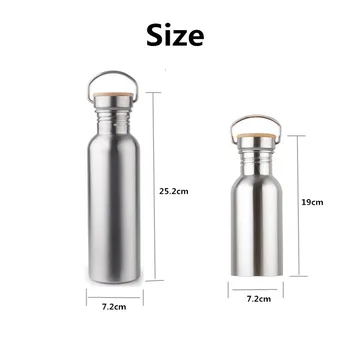 Hot Sale Bpa Free 500/750ml single wall Portable Stainless steel304  Sports&Outdoor Kettle Bicycle My Water Bottle Bamboo Lid 5