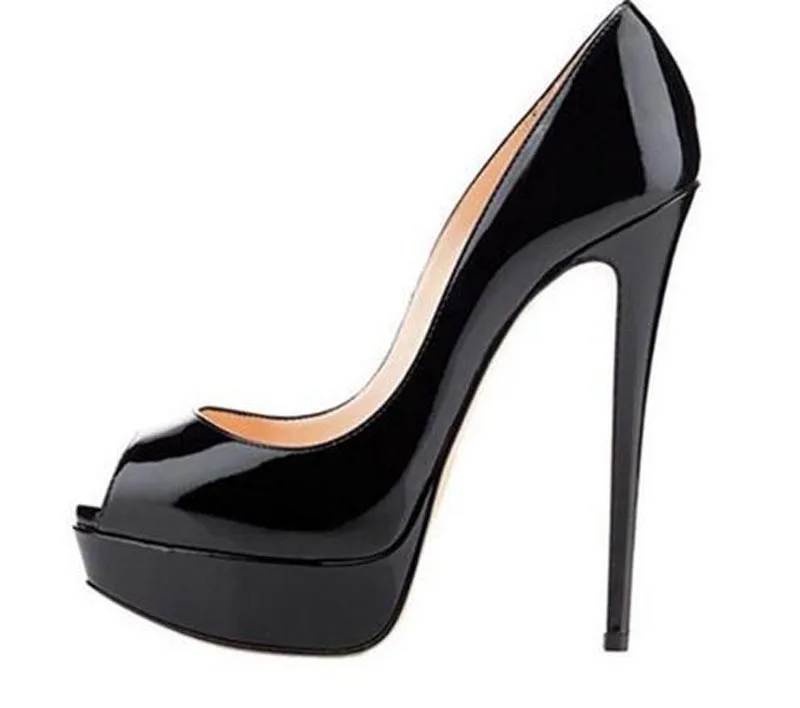 Women Classical Style Open Toe Patent Leather High Platform 14cm Heel Pumps Sexy Formal Dress Shoes Wedding Shoes